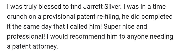 Image of Five Out Of Five Star Review. Client Review "Jarrett is a fantastic attorney that works with clients in a constructive way that adds value to the business."